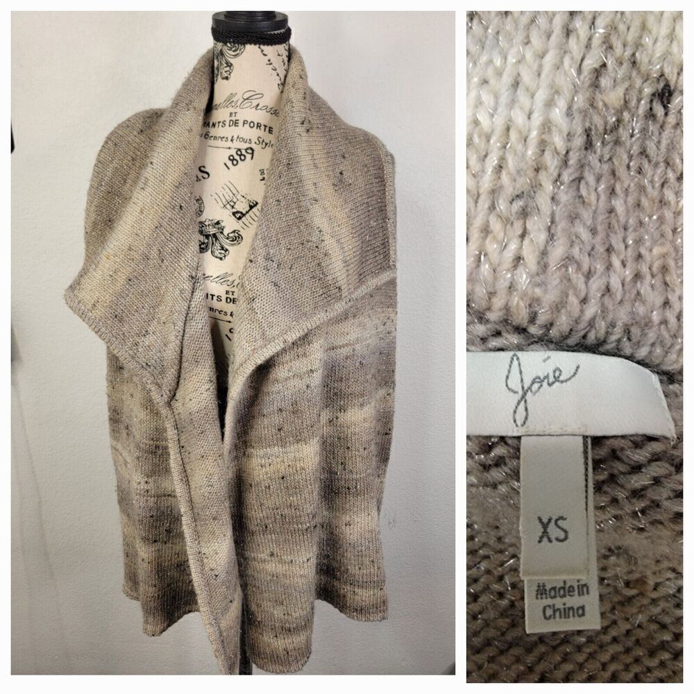 Joie Open Cardigan XS Metallic Knit Collared Wool Lagenlook Coastal Womens